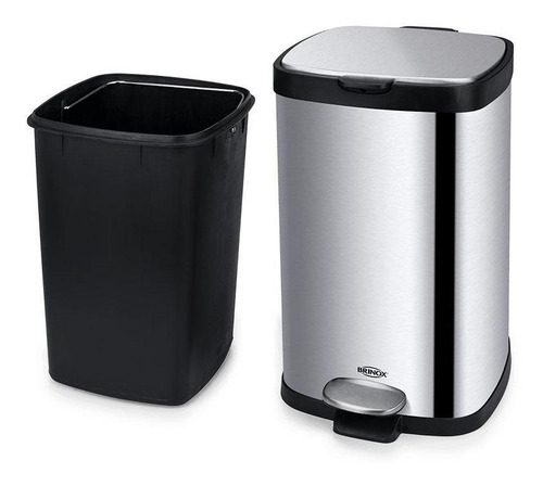Lixeira Quadrada Inox Pedal Balde Frame 12 L 3065/101 Brinox Cor Inox