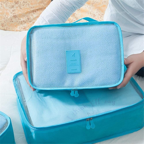Set De 6 Organizadores Para Valija Travel Pouch Celeste