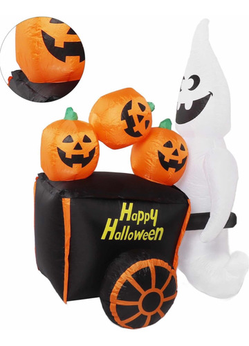 Adorno Halloween Fantasma Con Carrito Y Calabazas Led