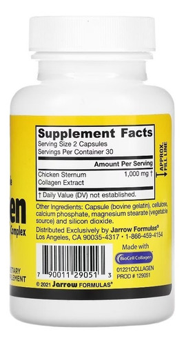 Jarrow Formulas Complejo De Colágeno Tipo Ii 500 Mg - 60 Cápsulas - Apoya La Piel Y Las Articulaciones - Derivado Del Cartílago De Esternón De Pollo - 30 Porciones