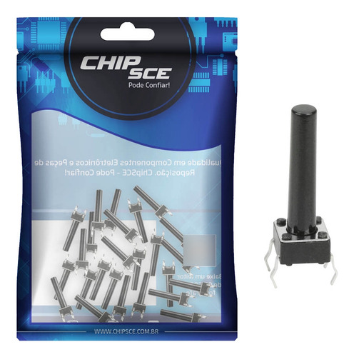 25x Chave Táctil 4 Terminais 6 X 6 X 19mm - 180ºgraus