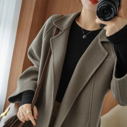 Abrigo De Lana De Doble Cara Para Mujer, Largo Por Debajo De La Rodilla, Holgado, Talla Grande