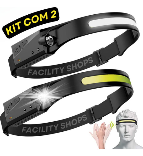 Kit 2 Lanterna De Cabeça Led Pesca Mecânico Bike Camping Recarregável 6 Funções Facility Shops