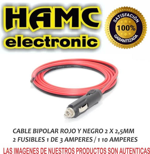 Imagen 2 de 4 de Conector Toma Macho 12v Encendedor Indicador Led 2mts Cable