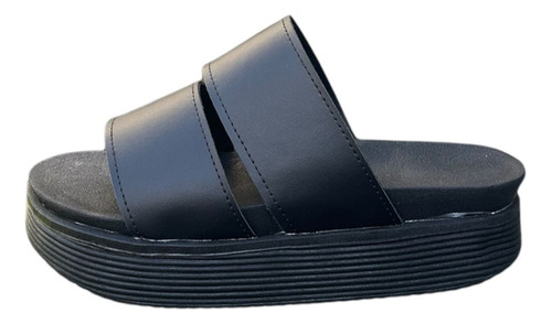 Zapato Sandalia Negro Tacha Liso Faja Plataforma Comodo Bajo