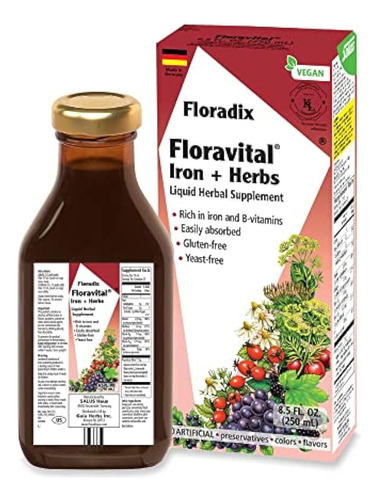 Floradix, Floravital Iron & Herbs Suplemento Líquido Vegano,