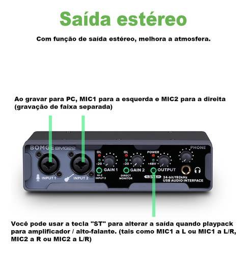 Interface de áudio de alta resolução Bomge Bmg22 de 2ª geração
