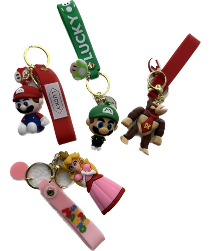 4 Llaveros: 1 Llavero De Mario Bros 1 De Luigi Y 1 De Peach