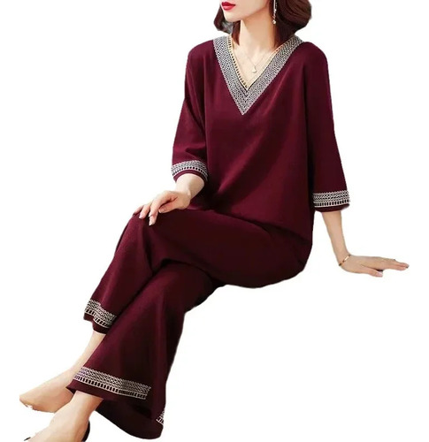 Elegante Conjunto De Pantalones Para Mujer, Atuendo Casual D