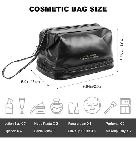 Neceser Cosmetiquera De Viaje Impermeable Doble Capa Rosa Lisa
