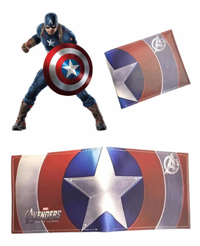 Billetera Capitan America Con Escudo Comics Marvel Y Mucho +