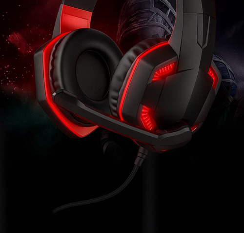 Piracomp Headset Fone De Ouvido Gamer Com Fio Led Compatível Ps4 Ps5 Xbox Pc Cor Preto/vermelho