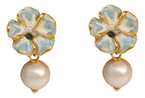 Pendientes Con Forma De Flor Degradada Esmaltada Nacarada, E