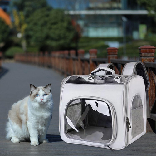 Mochila Transportadora Para Gatos, Bolsa De Transporte Gris