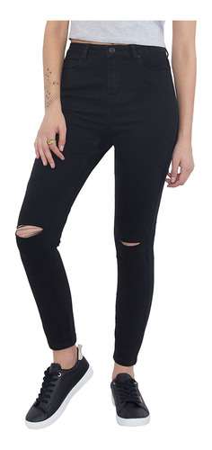 Jeans Mujer Skinny Negro Destroyed Corona