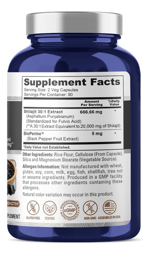 Shilajit Do Himalaia Shilajeet 20,000mg 180caps C/ Bioperine
