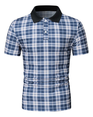 Camiseta Casual Con Botones Y Parche De Manga Corta Para Hom