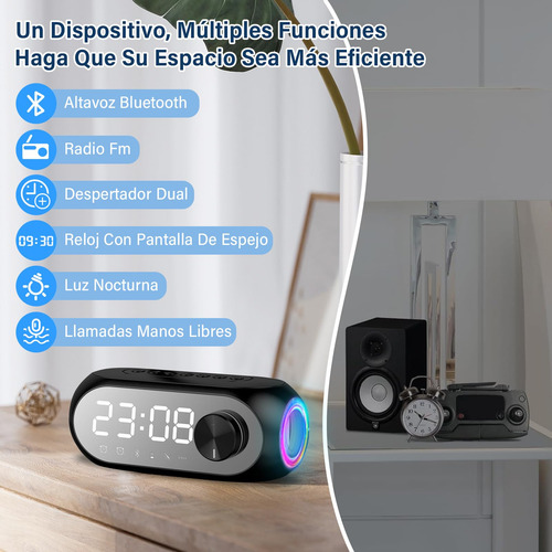 Reloj Despertador Digital Con Altavoz Bluetooth Con Radio