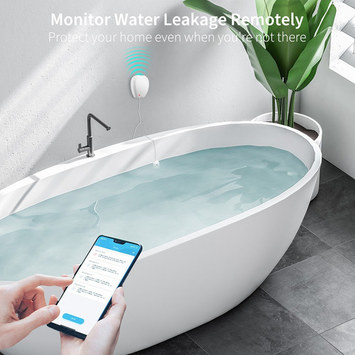 Sensor De Agua Wifi De 2,4g Alarma Ajustable Y Alertas De