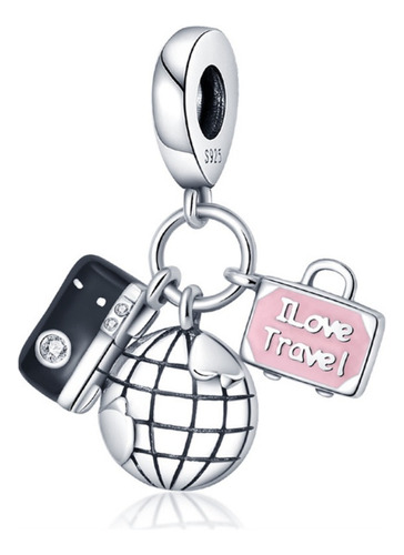 Charm Dije Maleta I Love Travel Viaje Fabricado En Plata 925