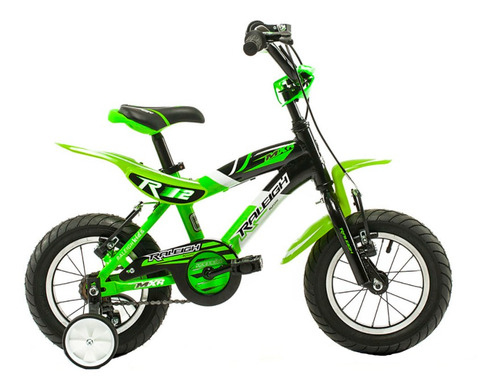 Imagen 3 de 3 de Bicicleta infantil Raleigh MXR R12 frenos v-brakes color blanco/verde/negro con ruedas de entrenamiento