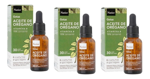 Pack X3 Aceite De Orégano Gotas E Apto Vegano Natier 30ml