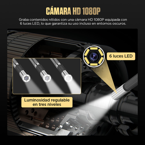 Cámara Endoscopio Automotriz 6.2mm 1080p 4 Direcciones 6 Led