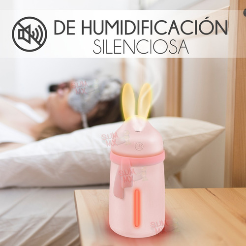 Humidificador Difusor De Aromas Diseño De Conejo Con Bufanda Con Luz Led Slim Company Para Aromaterapia, Sesiones De Relajación, Purificación Del Aire Color Rosa