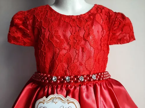 Vestido infantil vestido de princesa para meninas vestido de bolo bufante  com nó de laço de contas grande festa infantil (vermelho, 7-8 anos)