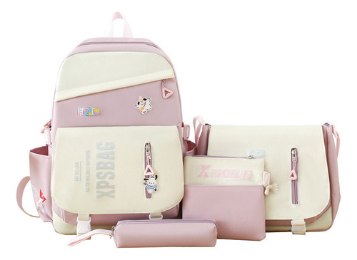 Four-piece Set Of Large-capacity Girls' Backpacks Color Rosa