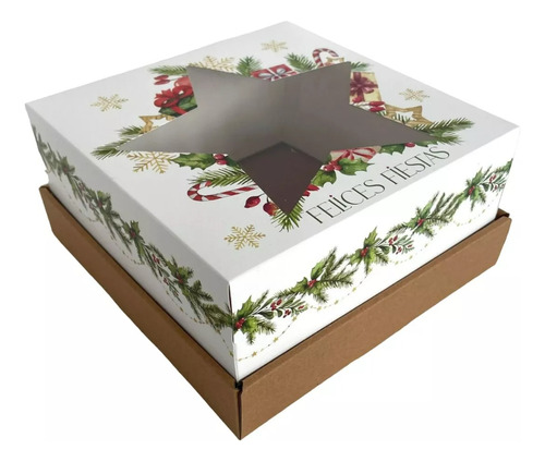 5 Caja Bandeja Box Navideña Visor 20x20x10 Fiestas Navidad 