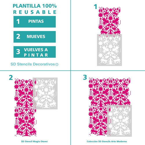 Imagen 3 de 4 de Stencil Magia Otomí Med Plantilla Reusable Para Manualidades