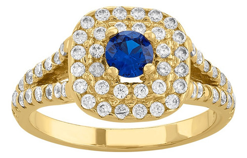 Anillo De Compromiso Pavé Piedra Azul Oro Sólido 10 Kilates 