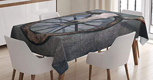 Ambesonne Barn Wood Wagon Wheel Tablecloth, Salvaje H8gfz