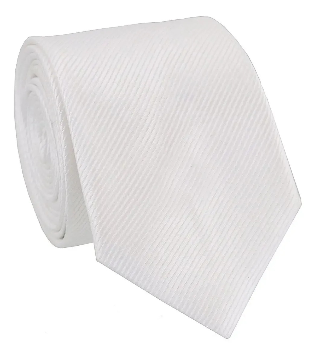 Gravata Slim Masculina Premium Cores Para Padrinhos Comprimento 150 cm Cor Branco Desenho do tecido Listras
