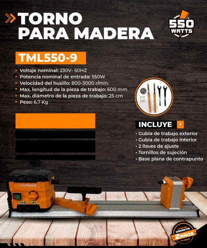 Imagen 2 de 8 de Guantes Y Torno Para Madera 550w 600mm Lusqtoff