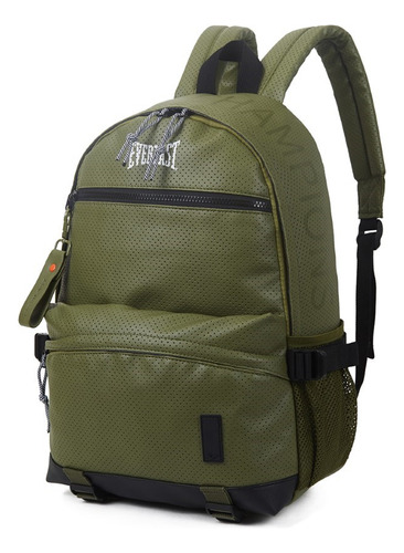 Mochila Eco Cuero Para Viaje Escolar Universitaria Bolsillos Color Verde Diseño De La Tela Liso