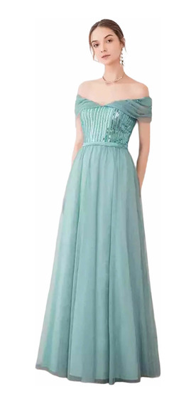 Vestido De Fiesta Largo Dama Verde Azulado Turquesa Princesa | Meses sin  intereses