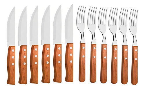 Conjunto De Talheres 12 Pçs Em Casa Tem Para Churrasco Jumbo Garfo Faca Marrom