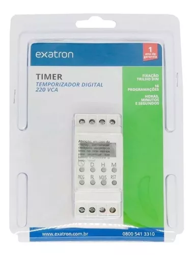 Temporizador Timer Digital Fixação Trilho Din Bivolt 40 Programações  Exatron - Temporizador de Tomada - Magazine Luiza