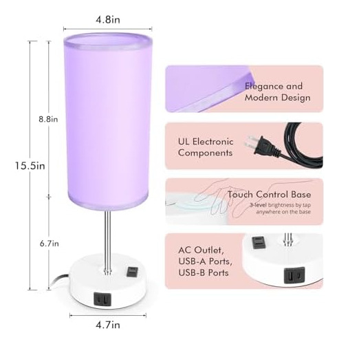 Lámpara De Mesita De Noche Con Puerto Usb, Lámpara De Escrit