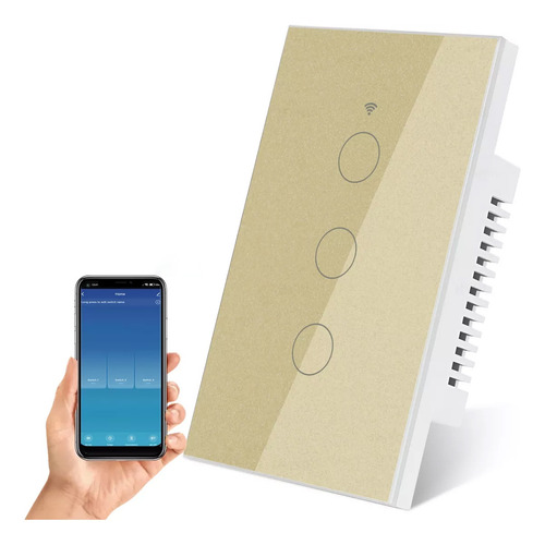 Interruptor Inteligente Merion Sin Neutro Mer-3 Touch Wi-fi De 3 Vías Color Dorado 110v