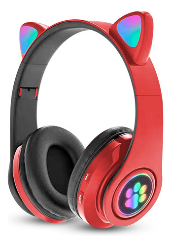 Audífono Gato Inalámbrico Bluetooth Led Rgb Micro Rojo 2024