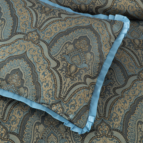 Juego De Edredón King 7 Piezas Jacquard Azul Dorado