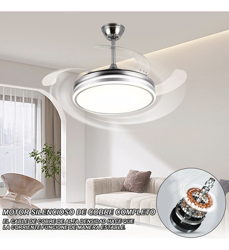 Ventilador De Techo Con Luz Con Control Remoto Abanicos 42 1.067 M 60hz Plata Blanco Plástico 4