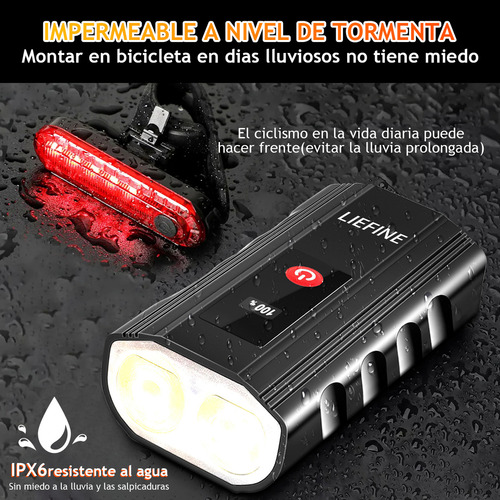 Liefine® Luz Para Bicicleta 8000 Lúmenes Impermeable Led Usb Recargable Kit Con 5 Modos, Lámpara Bicicleta Luces De Bicicleta Accesorios Con Luz Trasera