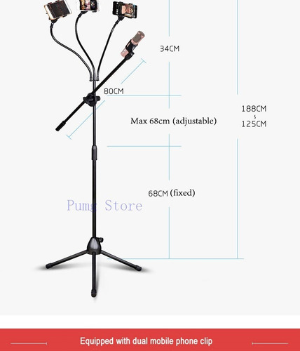 Trípode De Pie Ajustable Plegable De Microfono Con Soporte