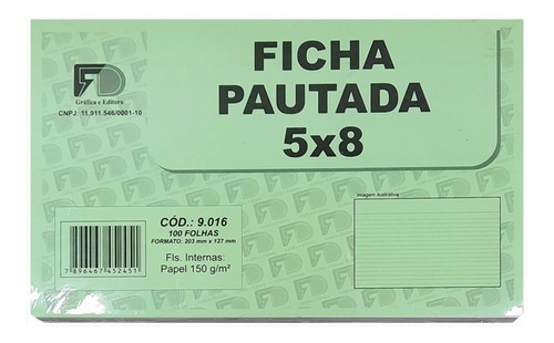 Ficha Pautada 5x8 Pacote Com 100 Folhas - Branco 150g