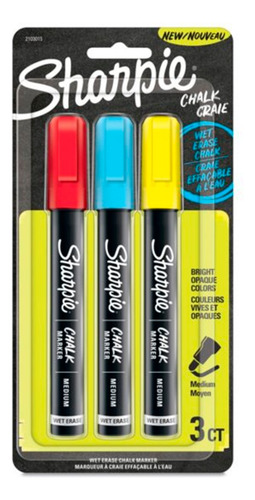 Imagen 3 de 8 de Marcadores De Tiza Sharpie Chalk X 3 P/ Pizarra Vidrio