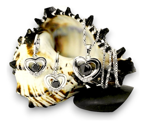 Set Cadena Dije Aretes Oro 18k Corazón Diamante Regalo Ideal